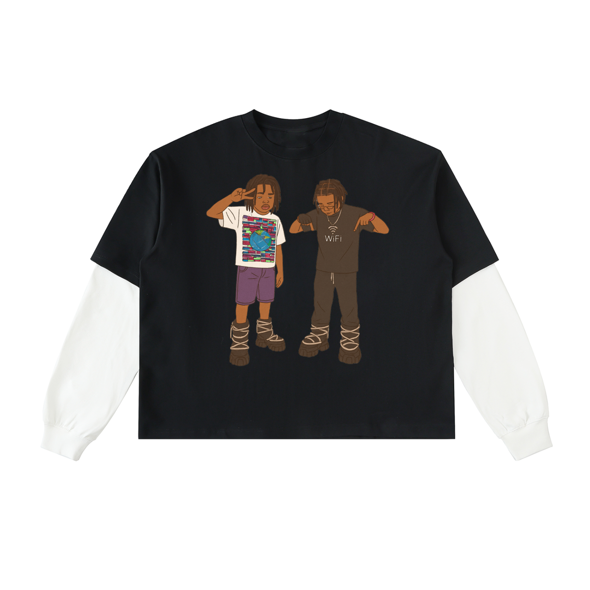 Layered Contrast Sleeve Cotton T-Shirt