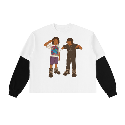Layered Contrast Sleeve Cotton T-Shirt